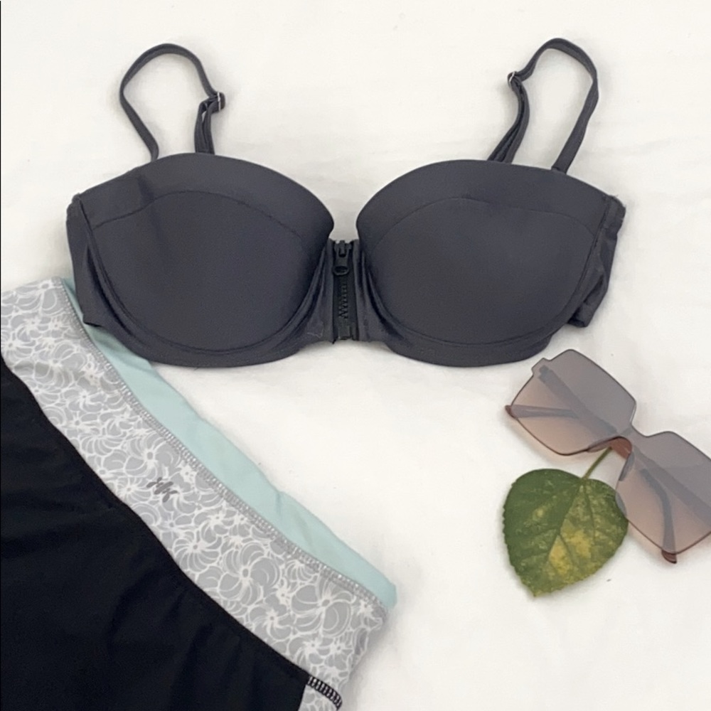 6 Shore road gray zippered bikini top